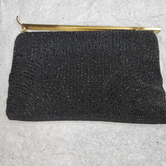 Walborg Vintage Beaded Evening Clutch Purse Black with Gold Handmade in Belgium - Picture 5 of 16